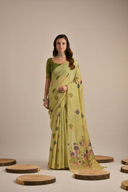 Dhiyona GR Women's Arisaa Green Muga Cotton Saree