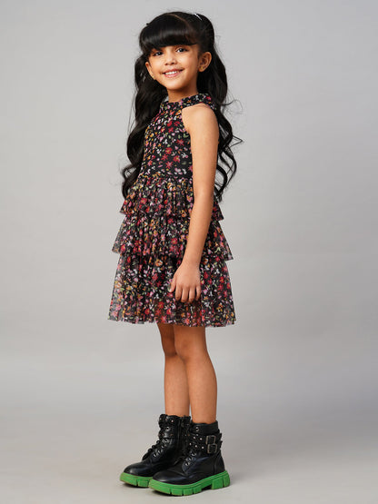 Razzle Dazzle Girls Black Georgette Party Dress