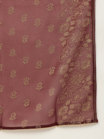 Women's Maroon Poly Crepe A-Line Kurta Set With Dupatta