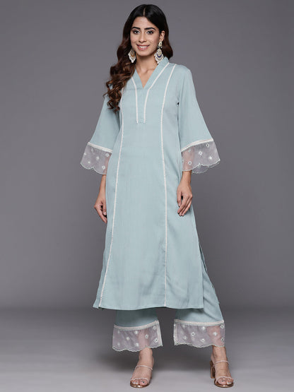 Dhiyona VR Women's Sea Green Organza And Lace Detailed Kurta Set