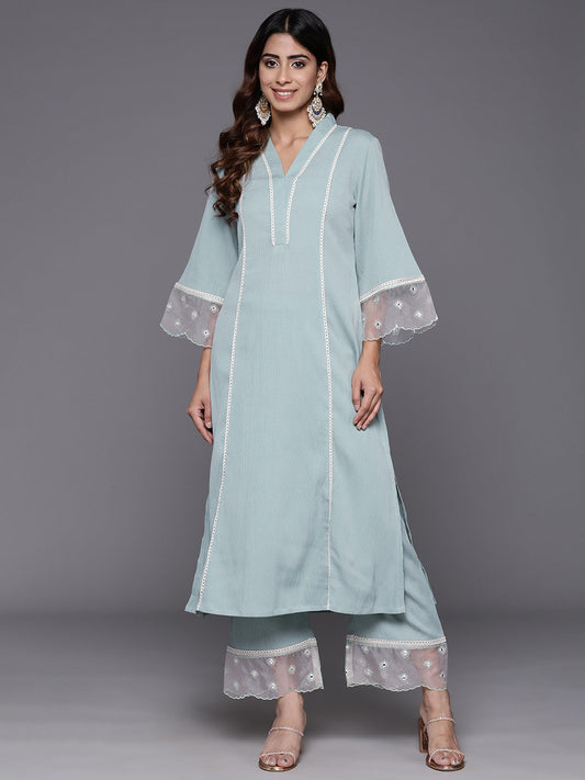 Dhiyona VR Women's Sea Green Organza And Lace Detailed Kurta Set