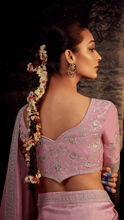 Dhiyona KM Women Twilight Elegance “ Pink & Gray Kanjivaram Silk Saree