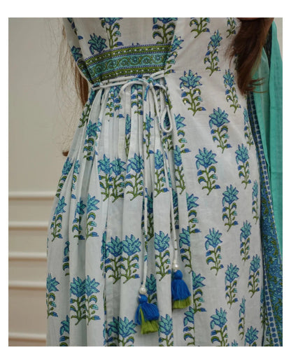 Women White Printed Pure Cotton Kurta And Pant Set