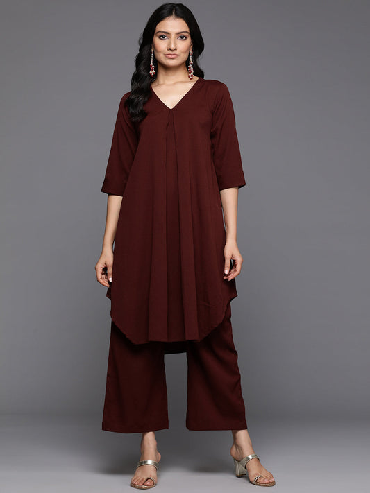 Dhiyona VR Women's Maroon V Neck Kurta Set
