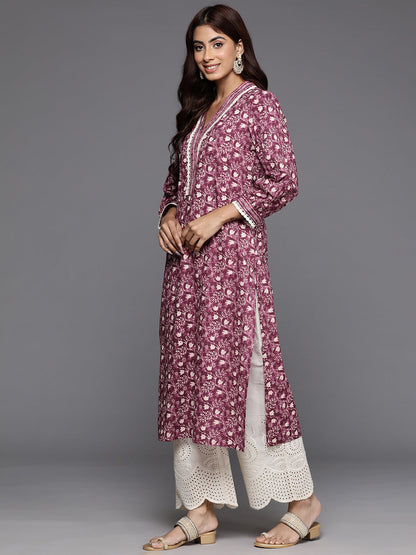 Dhiyona VR Women's Magenta Floral Printed Straight Kurta