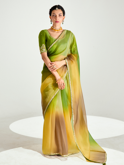 Dhiyona KM Women Green Shade Organza Saree
