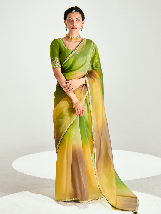 Dhiyona KM Women Green Shade Organza Saree