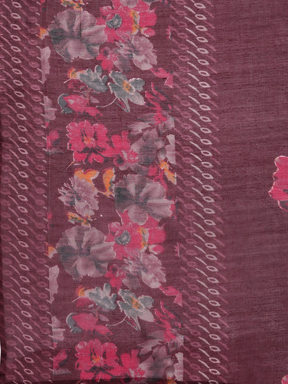 Dhiyona VR Women's Maroon Floral Printed Embroidered Kurta Paired With Bottom And Dupatta