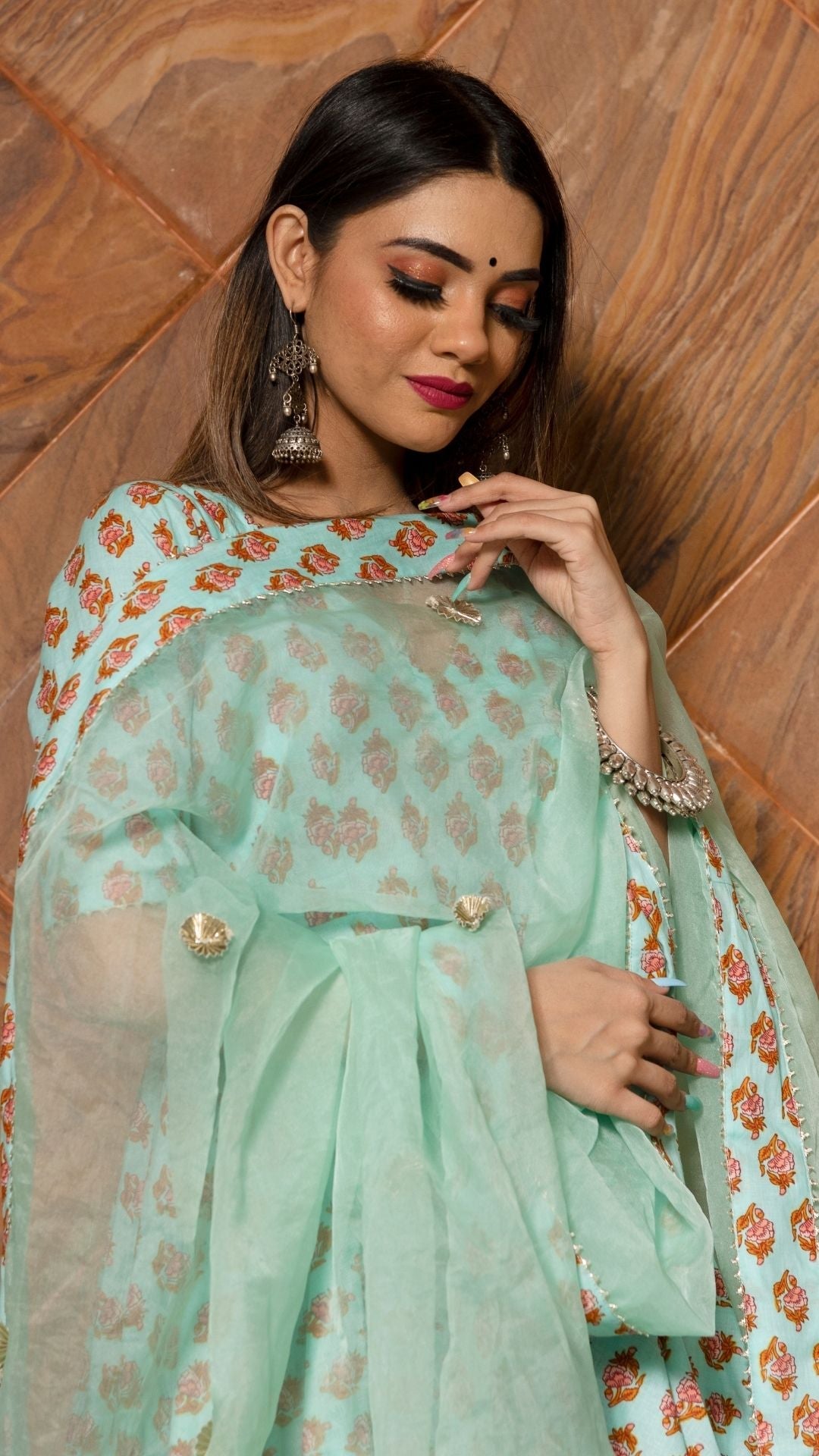 Lilly Of Valley Hand Block Anarkali Set