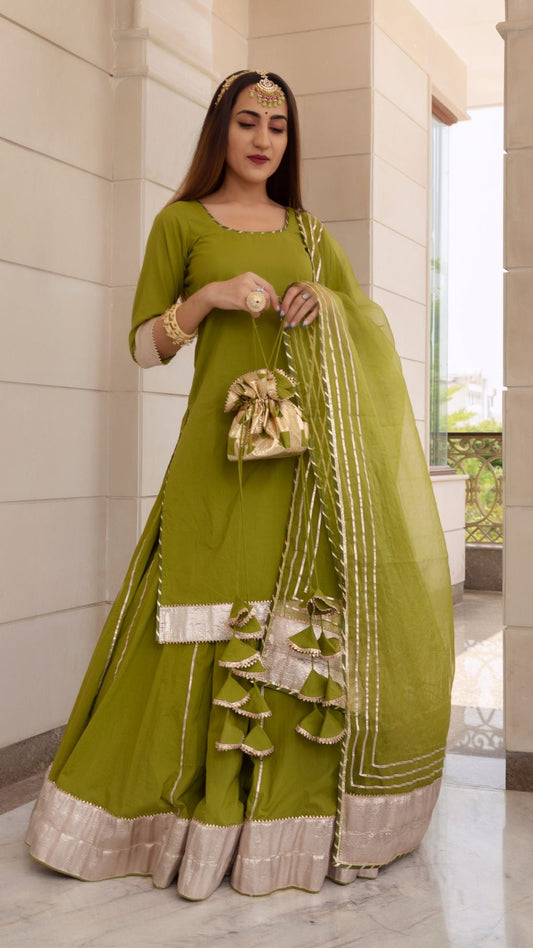 Falguni Green Long Kurta Skirt Set