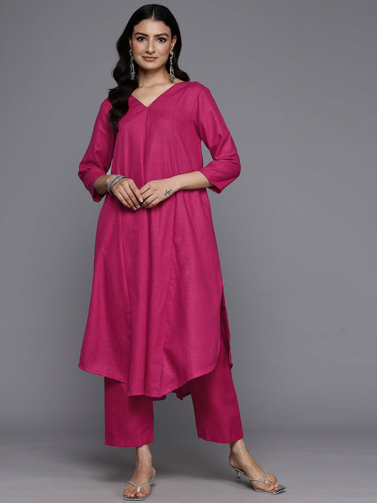 Dhiyona VR Women's Magenta Solid A-Line Kurta Paired With Tonal Bottom