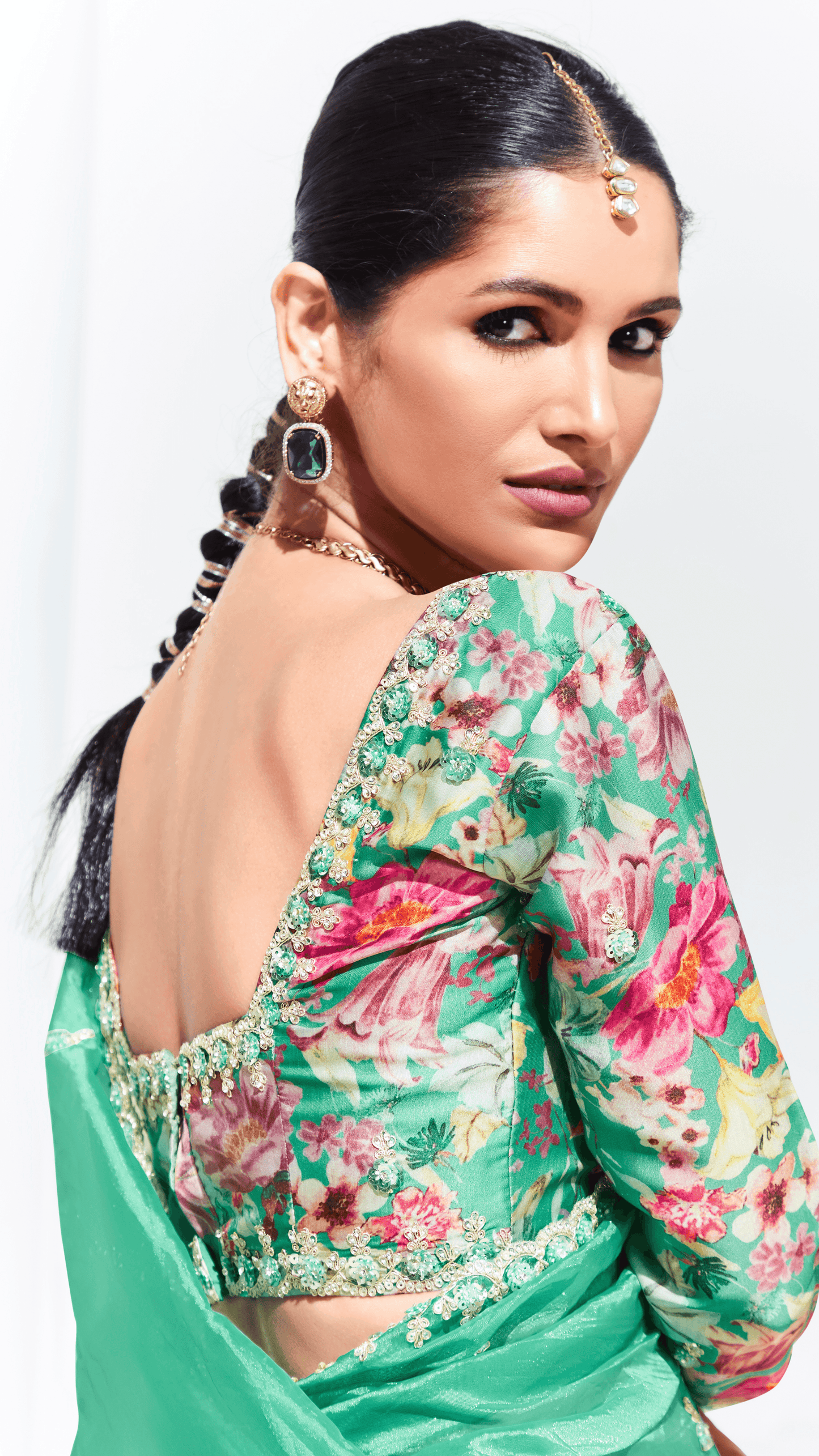 Dhiyona KM Women Green Silk Saree With Floral Blouse “ A Perfect Blend Of Grace & Elegancegreen Silk Saree