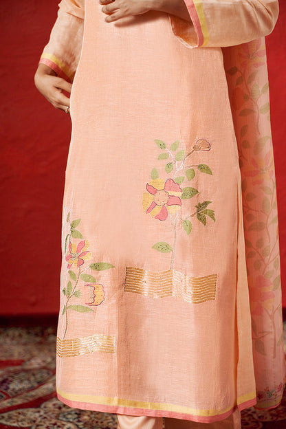 Women's Peach Nectar Linen Woven Salwar Suit