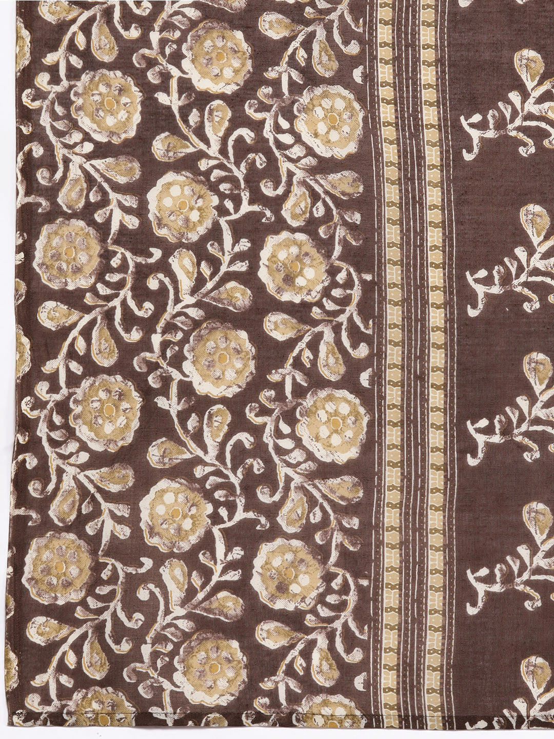 Dhiyona VR Women's Brown Floral Printed Kurta Paired With Bottom & Dupatta