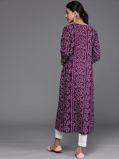 Dhiyona VR Women's Purple & White Bandhani Printed Pure Cotton Kurta