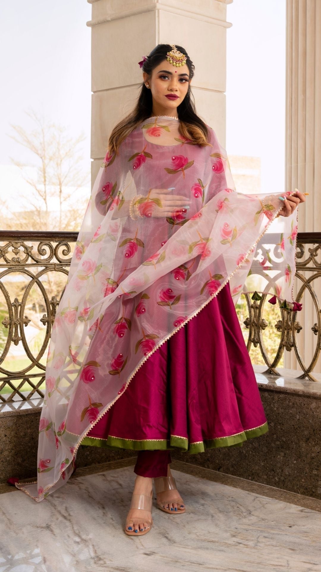 Magenta Lilly Cotton Silk Anarkali Set
