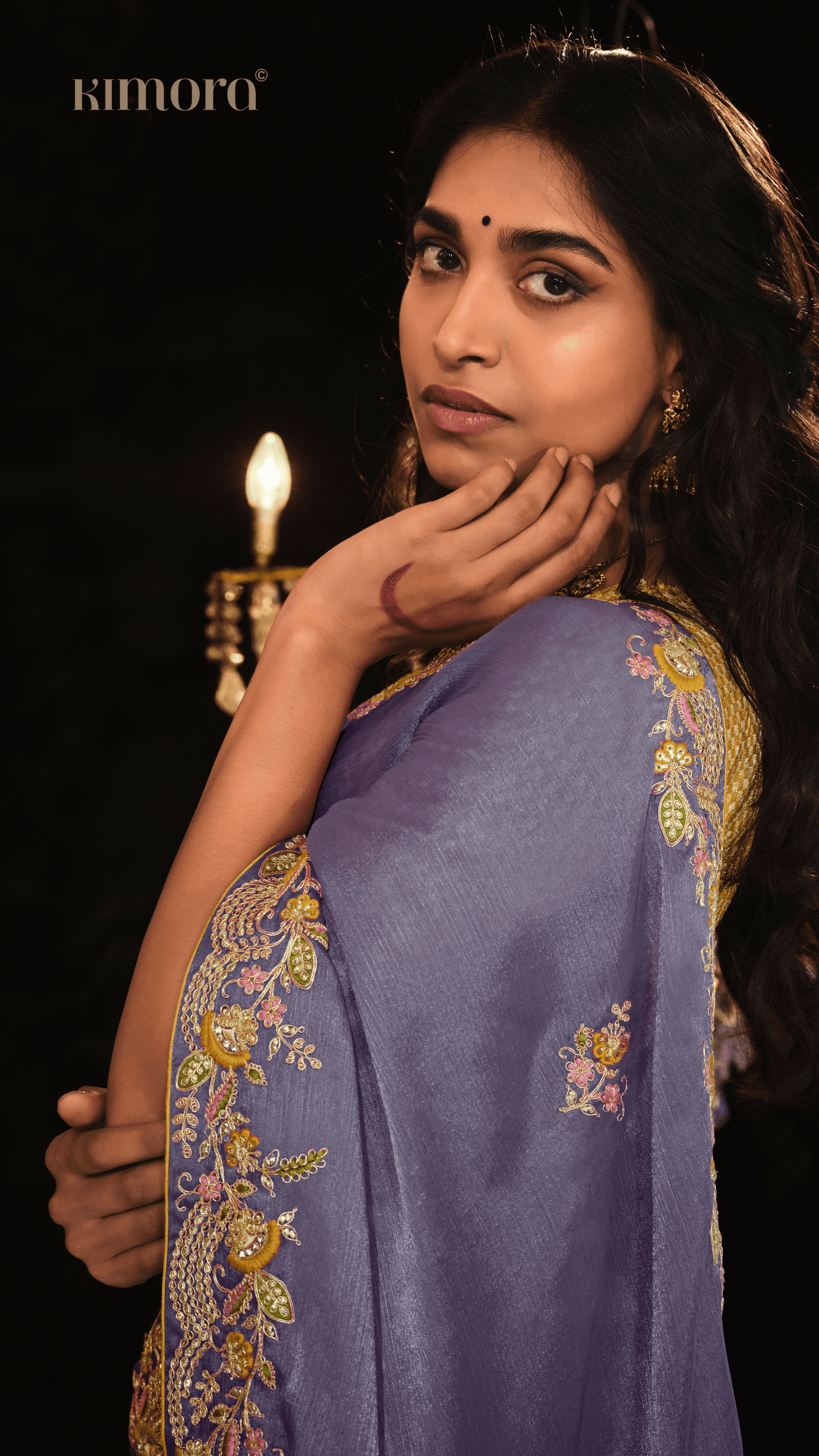 Dhiyona KM Women Purple Heavy Embroidery Designer Silk Saree