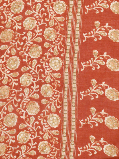 Dhiyona VR Women's Rust Floral Printed Kurta Paired With Bottom & Dupatta