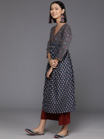 Dhiyona VR Women's Blue And Maroon Bandez Printed Anarkali Kurta