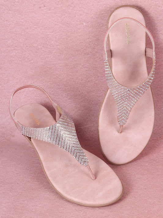Dhiyona AK Rose Gold-Toned Embellished Open Toe Flats
