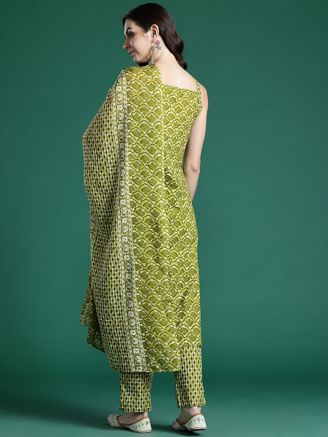 Dhiyona IE Geometric Printed Pure Cotton Kurta with Trousers & Dupatta
