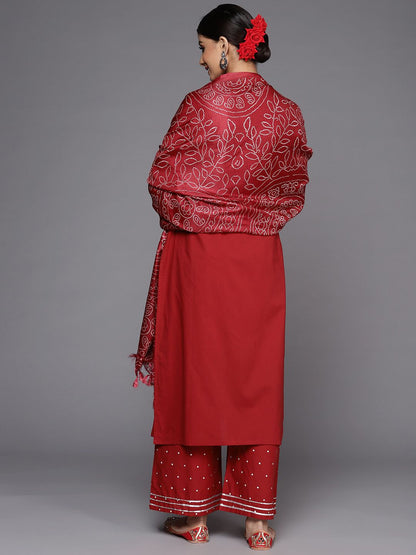 Dhiyona VA Women's Rust Ethnic Motifs Yoke Design Kurta with Palazzos & With Dupatta