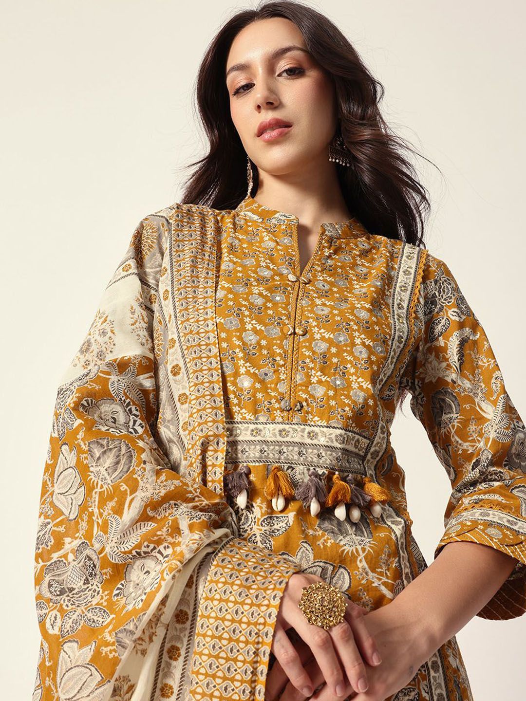 Dhiyona IS Women's Women Floral Printed Regular Pure Cotton Kurta with Trousers & With Dupatta