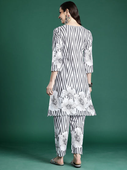 Floral Printed Regular Pure Cotton Kurta with Trousers