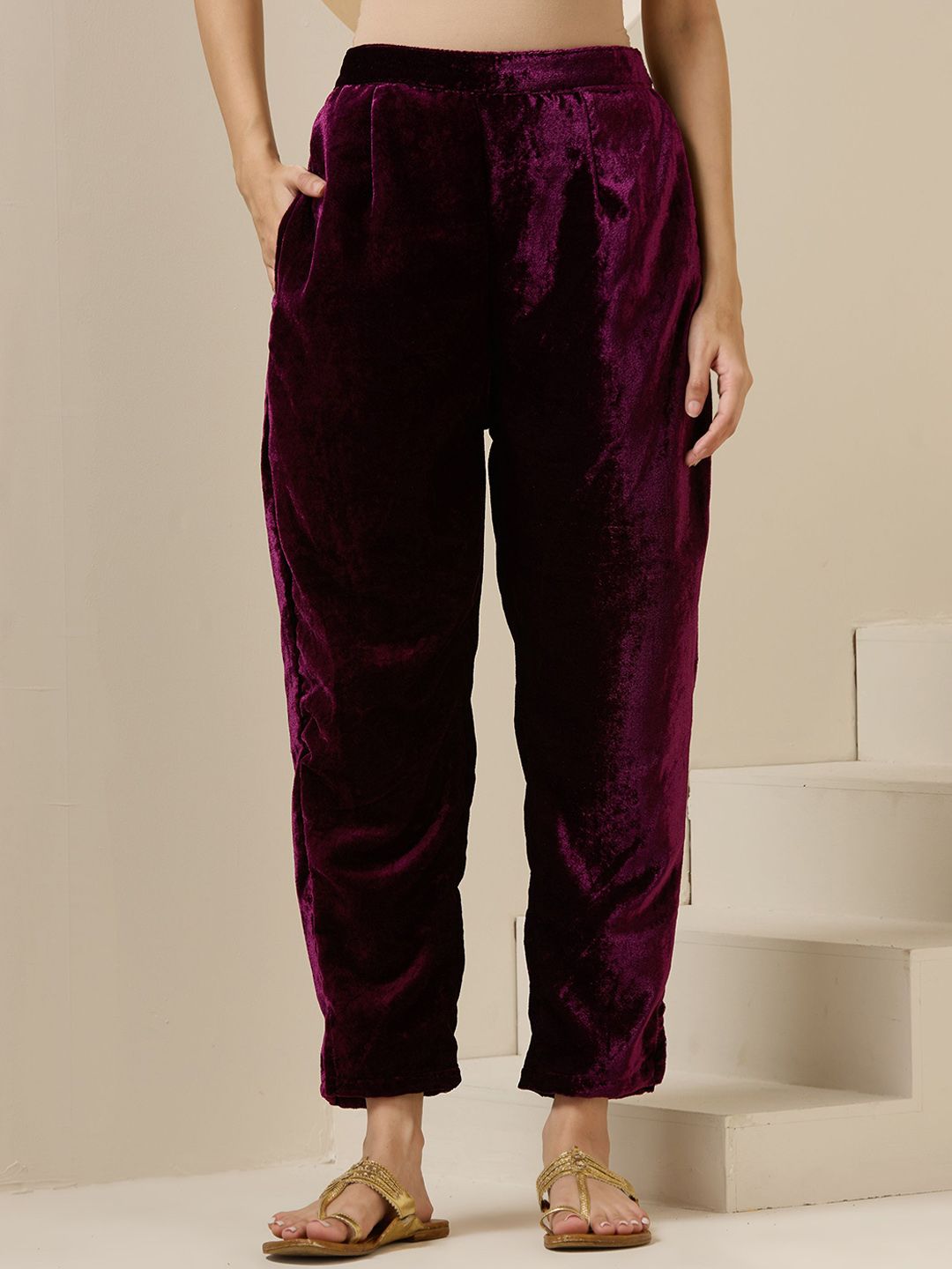 Dhiyona IS Women's Women Ethnic Motifs Embroidered Regular Beads and Stones Velvet Kurta with Trousers & With Dupatta