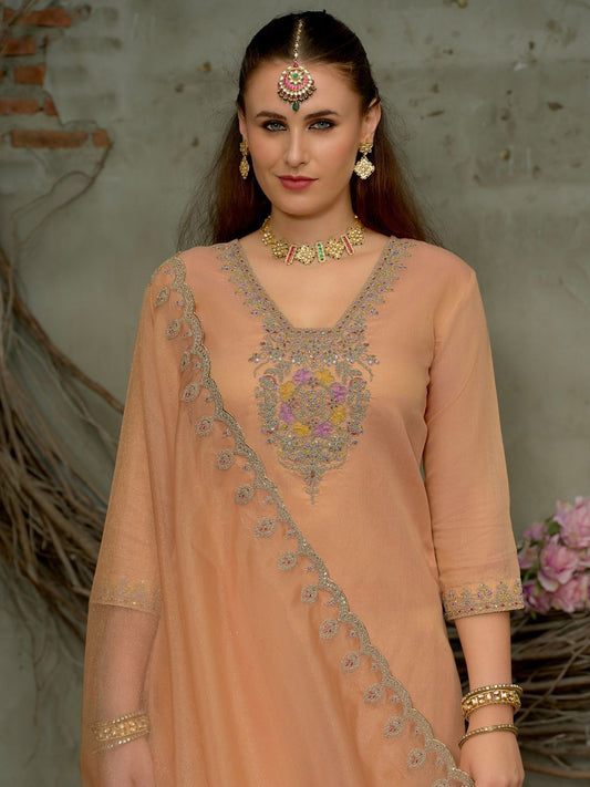 Dhiyona IE Women's Women Floral Embroidered Regular Sequinned Kurta With Trousers & Dupatta