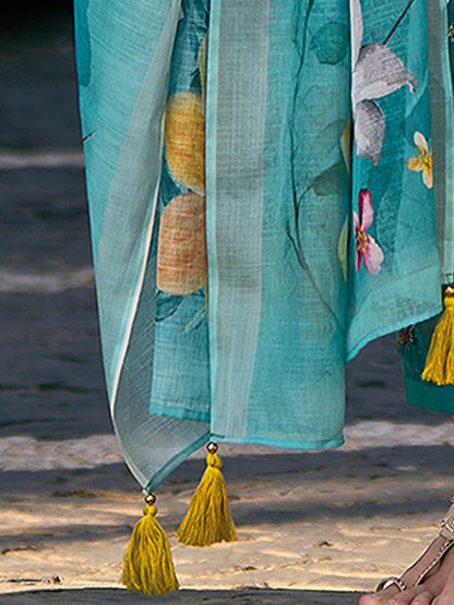 Dhiyona IE Floral Embroidered Pure Cotton Straight Kurta with Trousers & Dupatta