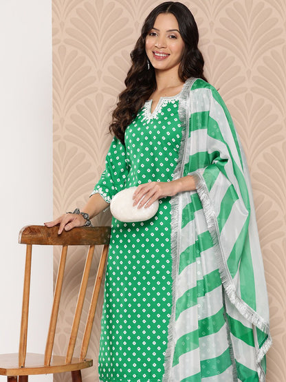 Dhiyona VA Women'sBandhani Printed Sequinned Kurta with Palazzos & Dupatta