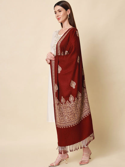 Dhiyona PA Women Wine Aari Embroidered Shawl