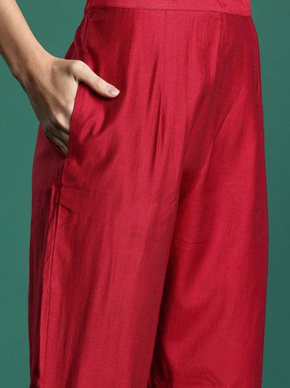 Women Ethnic Motifs Embroidered Panelled Liva Kurta with Trousers & With Dupatta