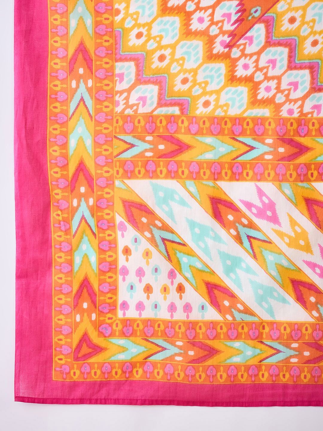 Dhiyona IE Women Printed Panelled Mirror Work Pure Cotton Kurta with Trousers & With Dupatta