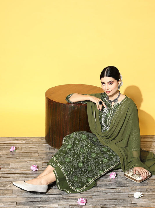 Women Green Ethnic Motifs Printed Gotta Patti Kurta with Sharara & With Dupatta