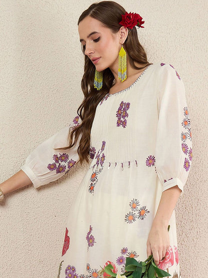Dhiyona IE Women Floral Printed Cotton Kurta with Trousers