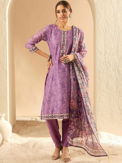 Dhiyona IE Women Floral Printed Kurta with Trousers & With Dupatta