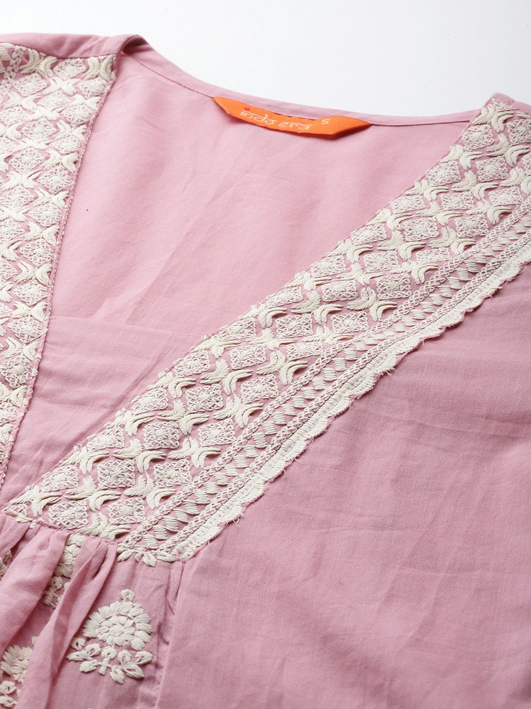 Ethnic Motifs Embroidered Pleated Thread Work Pure Cotton Kurta Set