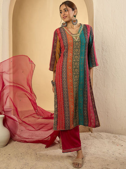 Women Ethnic Motifs Embroidered Thread Work Kurta with Palazzos & With Dupatta