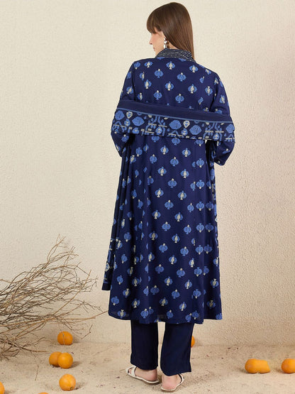 Dhiyona IE Women Quirky Printed Cotton Kurta with Trousers & Dupatta