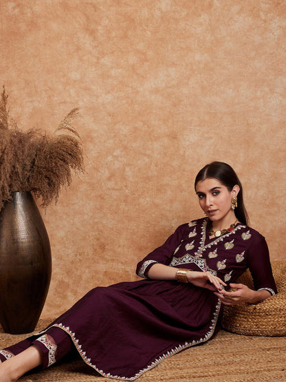Dhiyona SN Women's Alia Cut Ethnic Motifs Embroidered A-Line Kurta With Trouser