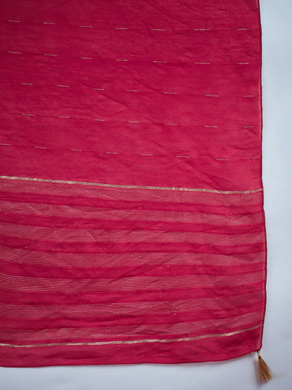 Dhiyona IE Embroidered Sequinned Chanderi Silk Straight Kurta With Trousers & Dupatta