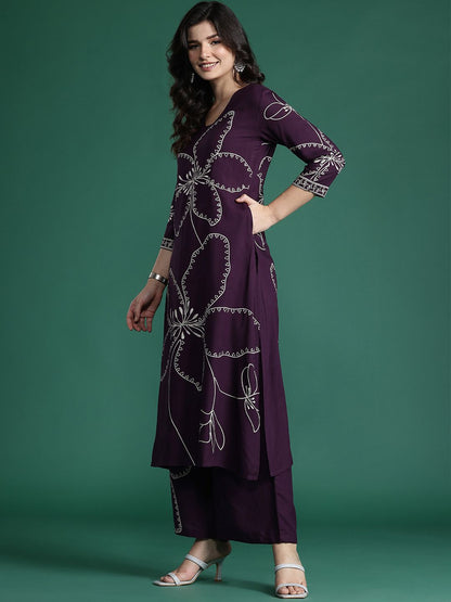 Floral Printed Sequinned Kurta with Palazzos