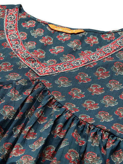 Ethnic Motifs Printed Empire Pure Cotton Kurta with Trousers