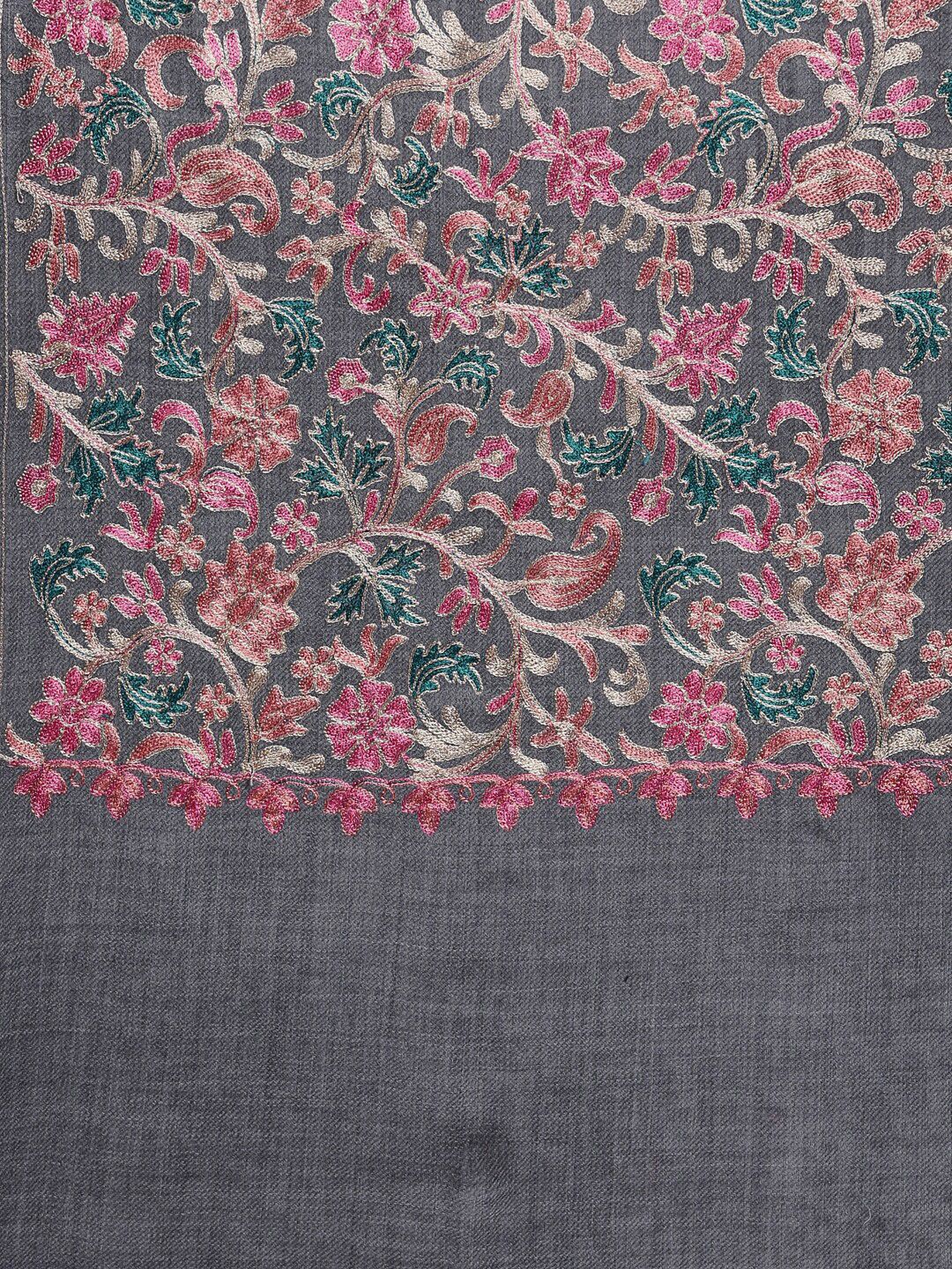 Dhiyona PA Women Grey & Pink Embroidered Pure Wool Shawl