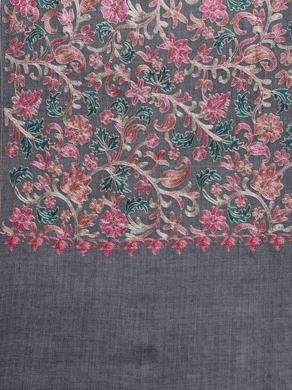 Dhiyona PA Women Grey & Pink Embroidered Pure Wool Shawl