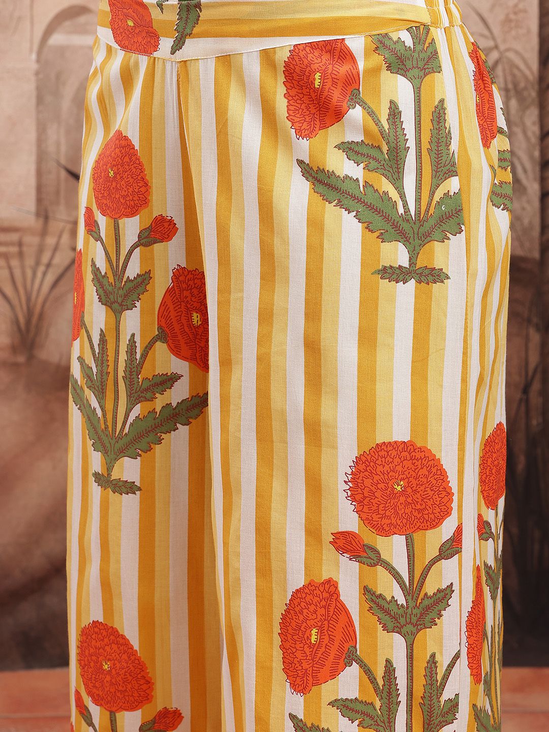 Dhiyona SN Women's Floral Striped Pure Cotton Kurta with Palazzos & Dupatta