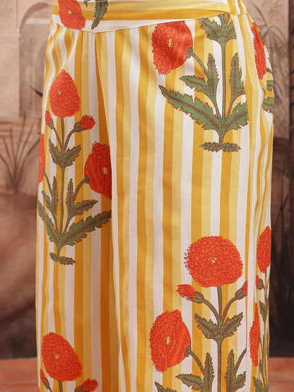 Dhiyona SN Women's Floral Striped Pure Cotton Kurta with Palazzos & Dupatta
