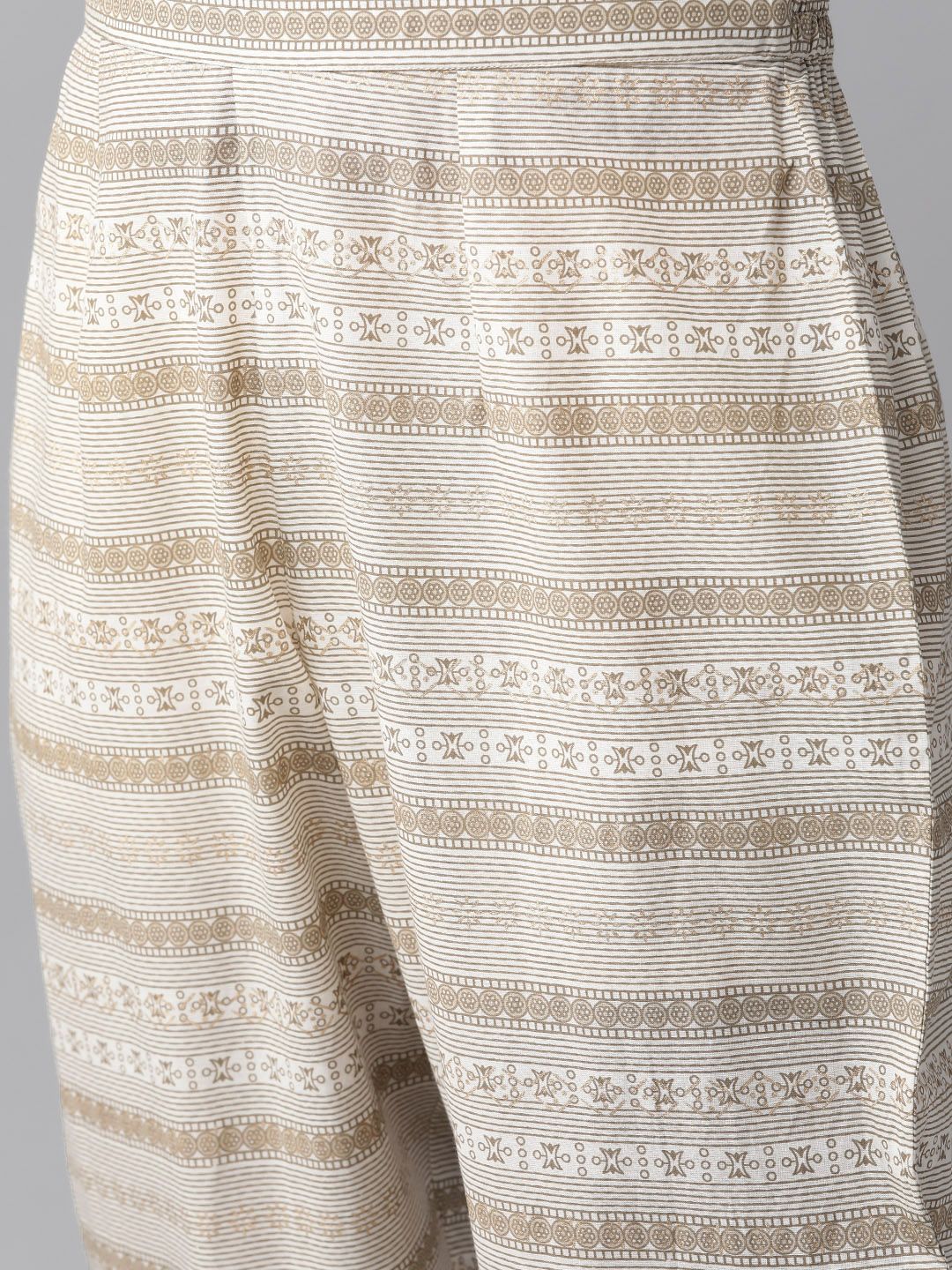 Dhiyona IE Women Off-White & Beige Printed Pure Cotton A-line Top with Trousers